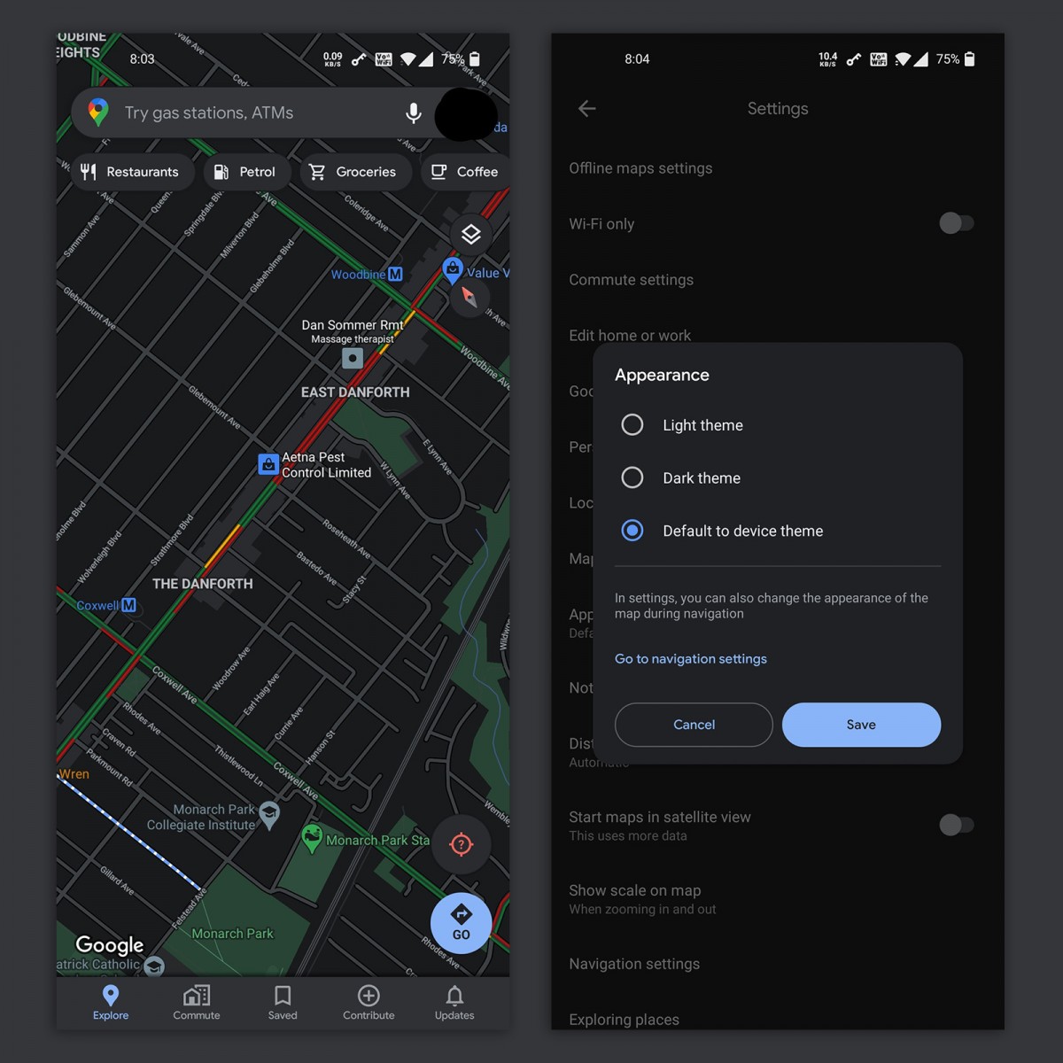 الوضع الليلي Dark Mode يبدأ بشق طريقه إلى بعض مستخدمي Google Maps على الأندرويد google maps