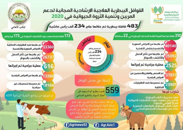 بالإنفوجراف الزراعة اطلقت 483 قافلة بيطرية مجانية خلال عام 2020 لفحص وعلاج 234 ألف رأس ماشية 14174