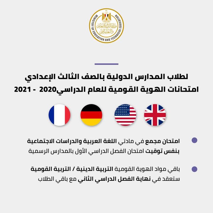 تفاصيل وضوابط النجاح بامتحانات الهوية القومية للعام الدراسي 2020- 2021 لطلاب المدارس الدولية بالصف الثالث 81985