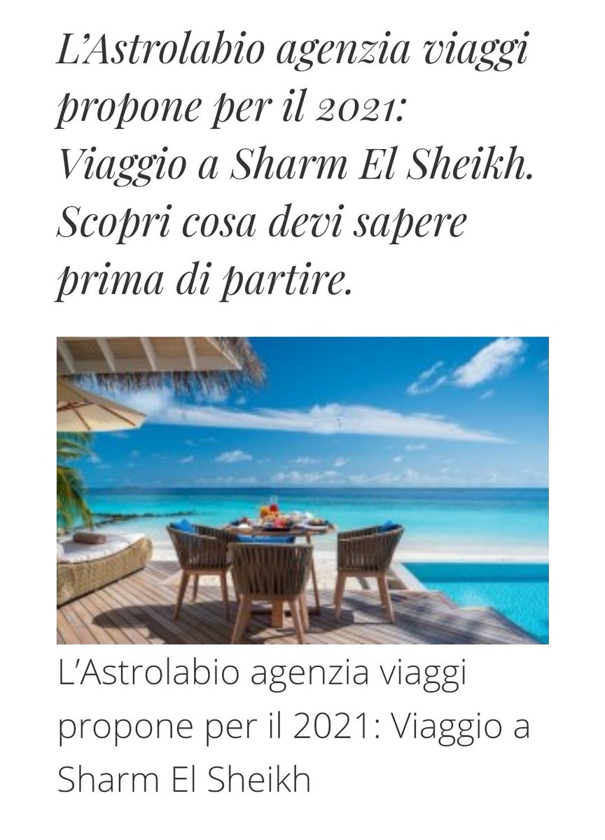 تقرير من جريدة Comunicato stampa الايطالية عن اختيار وكالة السياحة والسفر L’Astrolabio لمدينة شرم الشيخ كأفضل المقاصد
