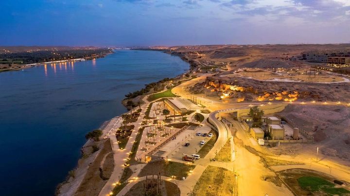 مشروعات الشريط النهرى السياحى بمدينة أسوان الجديدة 👇👇 الممشى النيلي الفيلات المسرح الروماني 28658