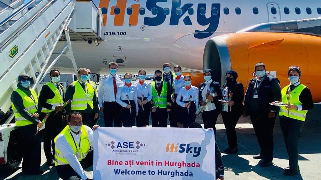 استقبل اليوم مطار الغردقة الدولى أولى رحلات شركة Hi Sky القادمة من مولدوفيا وعلى متنها 120 راكباً، بعد توقف EvubBmaXYAEVN75