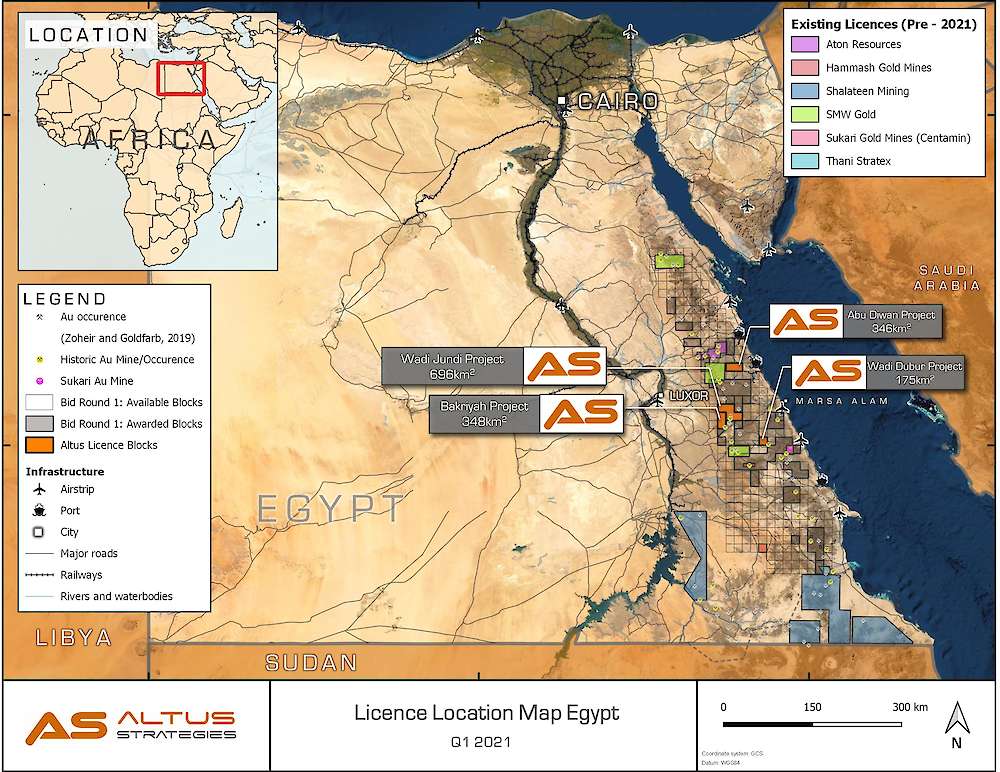 أعلنت شركة "ALTUS STRATEGIES" عن تحقيق شركتها التابعة "اخ جولد" عن اكتشافات جديدة لخام الذهب في قطاعات بالصحراء EwNvFLCWgAEq E1