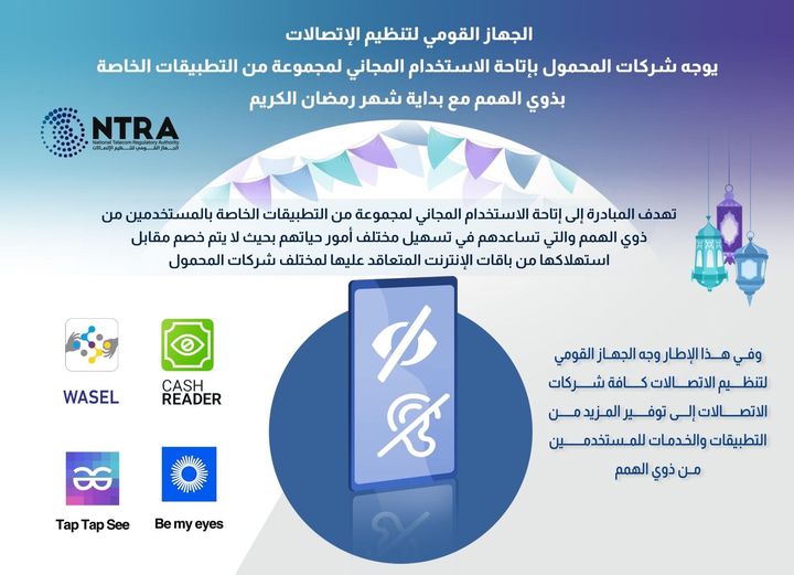 الجهاز القومي لتنظيم الاتصالات يوجه شركات المحمول بإتاحة الاستخدام المجاني لتطبيقات متحدي الإعاقة وجه 65111