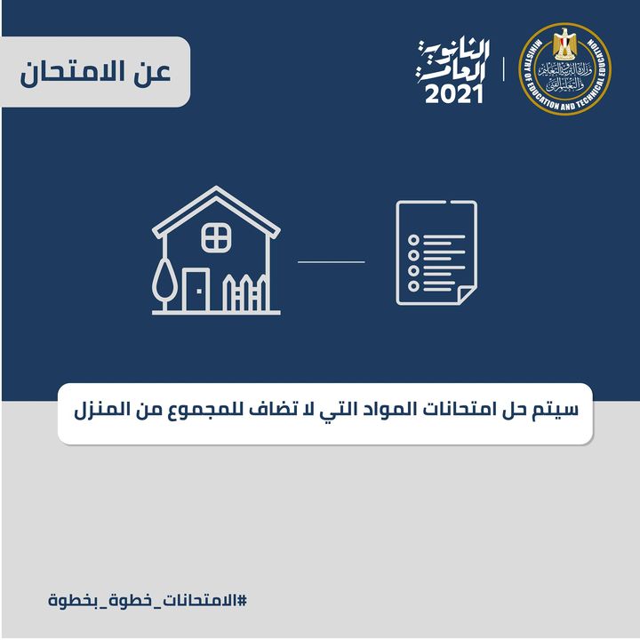 لجميع طلاب الصف الثالث الثانوي، سيتم حل امتحانات المواد التي لا تضاف للمجموع من المنزل 75738