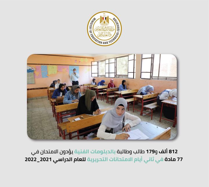 أدى 812 ألف و179 طالب/طالبة ب الدبلومات الفنية (نظام الخمس سنوات والثلاث سنوات)، صباح اليوم، الامتحان في عدد 77 20785
