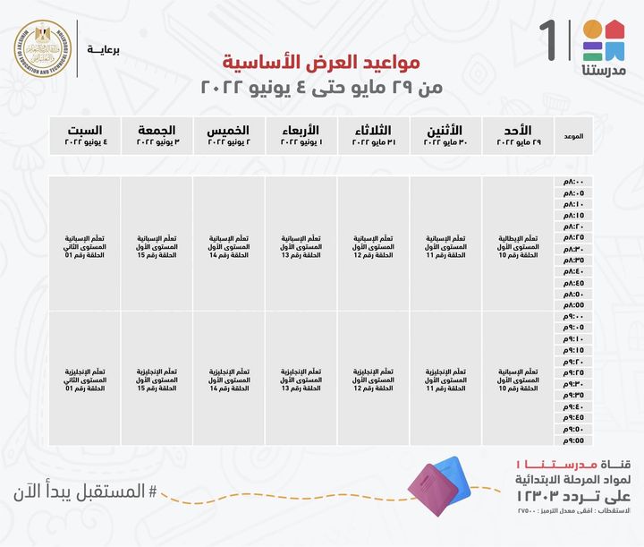 لأولياء الأمور وطلاب المرحلة الابتدائية و الإعدادية، تعرّفوا على مواعيد عرض البرامج التعليمية على قناة 32920