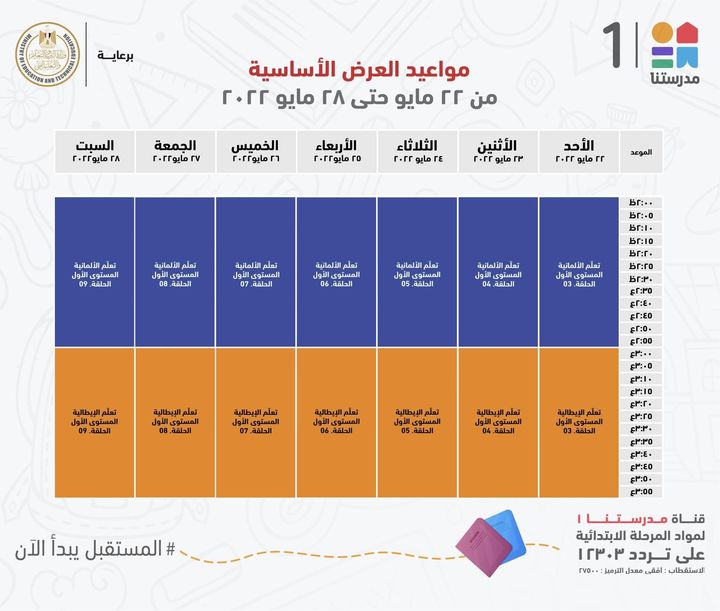 لأولياء الأمور وطلاب المرحلة الابتدائية ، تعرّفوا على مواعيد عرض البرامج التعليمية على قناة مدرستنا ١ من ٢٢ 92045