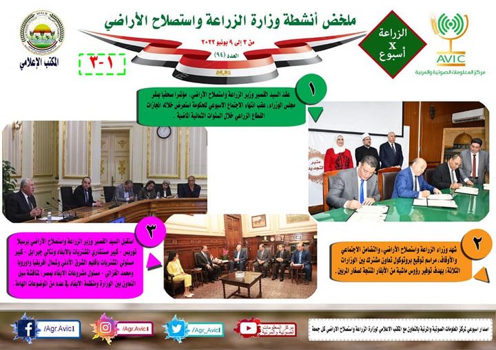 وزارة الزراعة واستصلاح الأراضي: بالانفوجراف والفيديو| الزراعة في اسبوع نشرة الحصاد رقم ٩٤ 96246