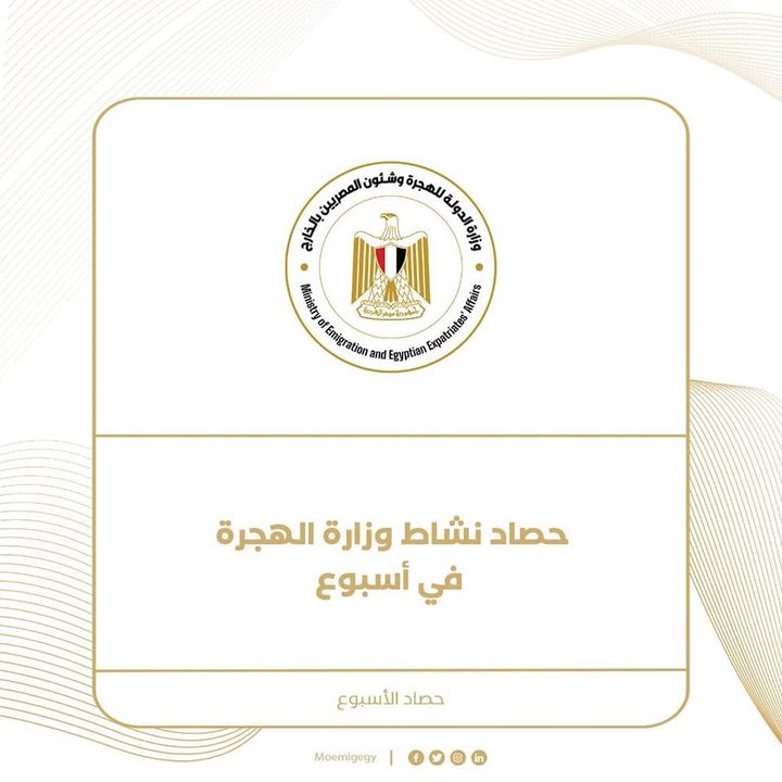 وزارة الدولة للهجرة وشئون المصريين بالخارج: حصاد وزارة الهجرة خلال أسبوع نشرت وزارة الدولة 58625