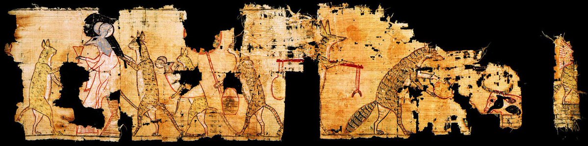 المتحف المصري روائع مشهد من بردية ساخرة حيث استخدم الفنان المصري القديم فنه في رسم صورة لمجتمعه بمتغيراته FqTHv MaUAANmMd