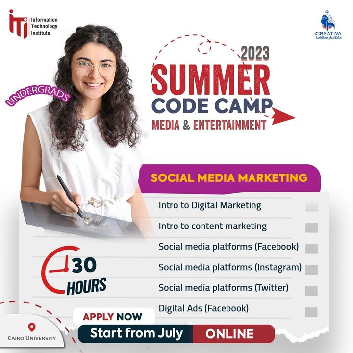 Summer Camps The Information Technology Institute (ITI) - Creativa Innovation Hub at Cairo University is accepting applications for Summer Camps for undergraduates of Egyptian universities and 47170