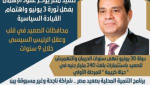 بيان صادر عن وزارة التنمية المحلية: 
محافظات الصعيد في قلب وعقل الرئيس السيسى خلال 9 سنوات 
صعيد مصر يودع