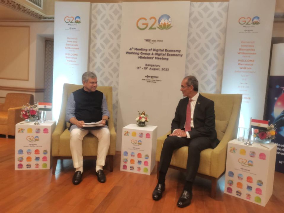 At G20 DEMM, ICT Minister Meets Indian Counterpart, Discusses Cooperation Prospects with Tejas Officials The Minister of Communications and Information Technology Amr Talaat met today with the 24050